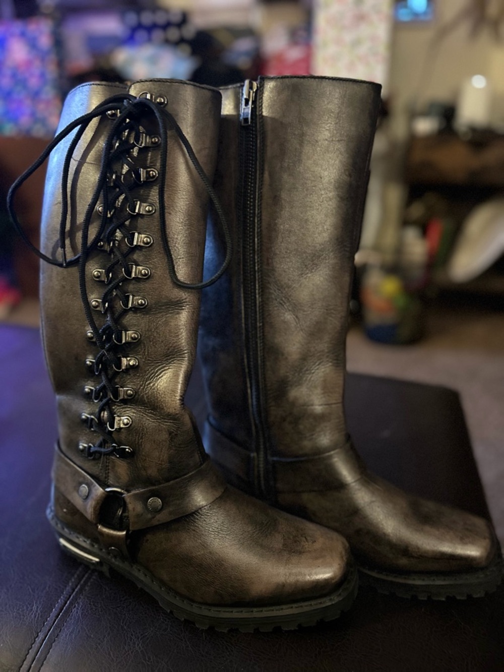 Never worn Women’s Milwaukee Lace-Up Black Leather Riding Boots